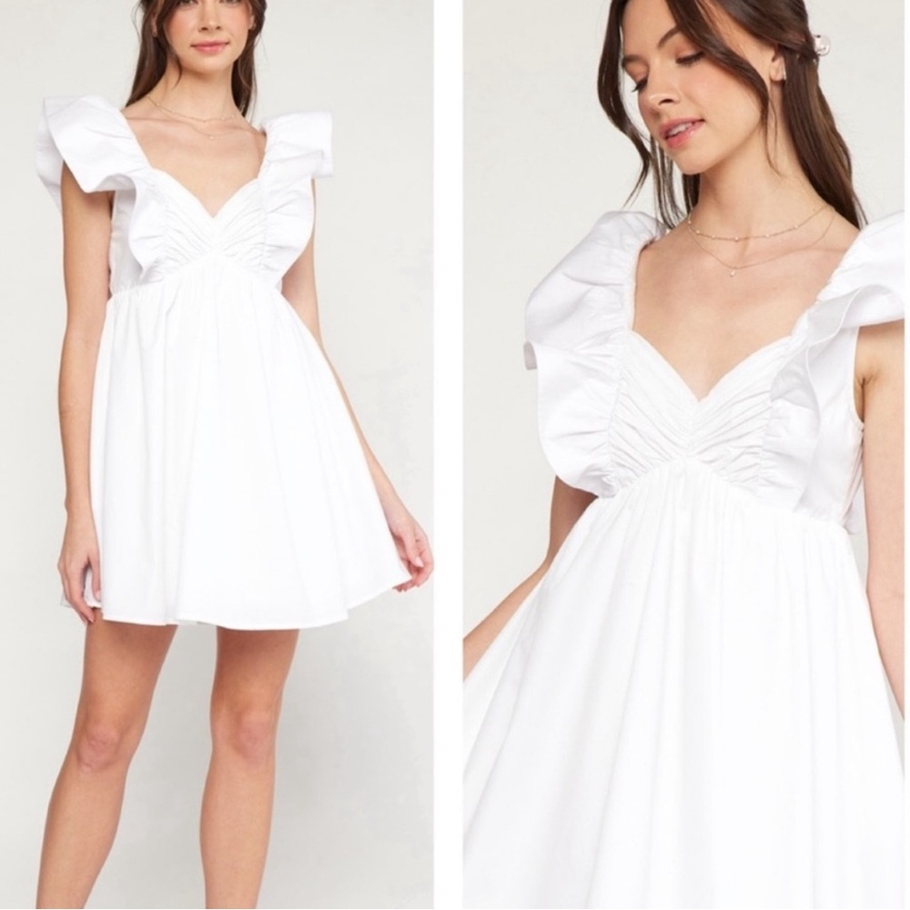 Entro White Ruffle Sleeve Dress